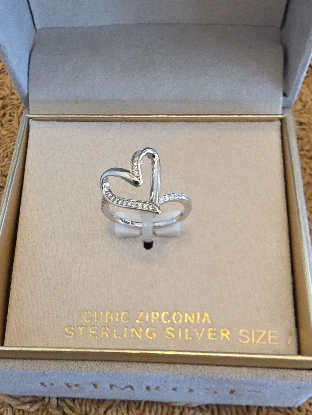 PRIMROSE Sterling Silver Polished Cubic Zirconia Twist Heart Ring Size 7 NWT